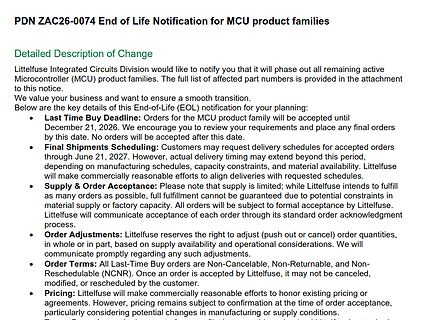 End-of-Life Notification für MCU Produktfamilien