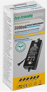 Verpackung und Netzteil eines Goobay Rotary Switch Adaptors