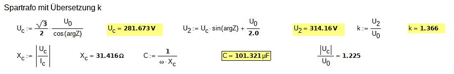 Mathematische Formeln zur Berechnung eines Spartrafos