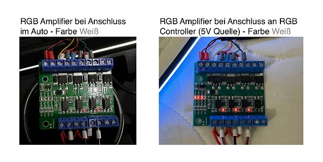 Zwei Fotos eines RGB-Amplifiers auf Leiterplatten