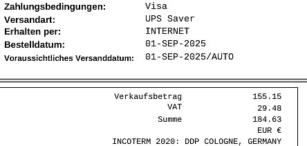 Auszug einer Rechnung oder Bestellbestätigung