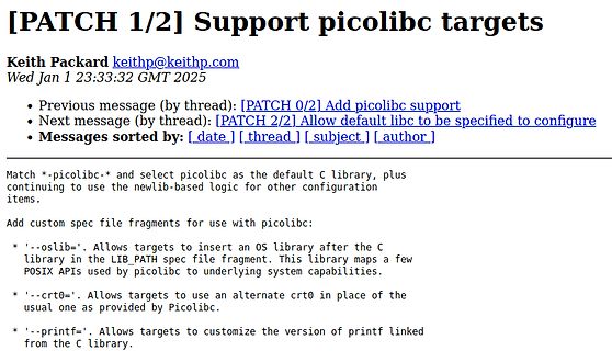 E-Mail Nachricht zu picolibc Support Patch