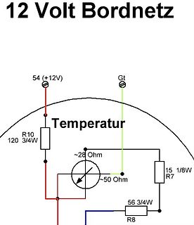 Schaltplan eines Temperaturwiderstands in einem 12 Volt Bordnetz