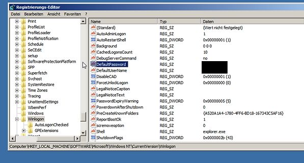 Windows Registry Editor Anzeige