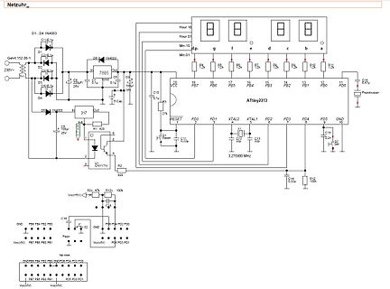 Schaltplan eines Netzteils mit ATtiny2313 und 7805