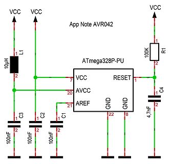 Schaltplan eines ATmega328P-Mikrocontrollers