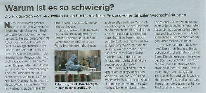 Zeitungsartikel über die Komplexität der Akkuzellen-Produktion