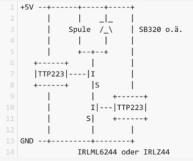 ASCII-Schaltplan mit Spule und TTP223
