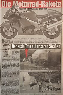 Zeitungsartikel über ein Suzuki GSX 1300 Hayabusa Motorrad