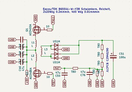 Schaltplan einer Induktivitätsschaltung mit MOSFETs
