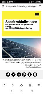 Screenshot eines Artikels über Entsorgung von Solarzellen