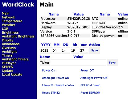 Webinterface einer WordClock Steuerung