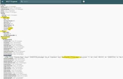 MQTT Explorer Software-Screenshot mit MQTT-Themenstruktur