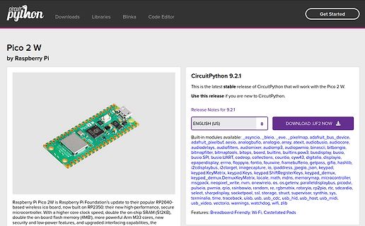 Webseite von CircuitPython für Raspberry Pi Pico W