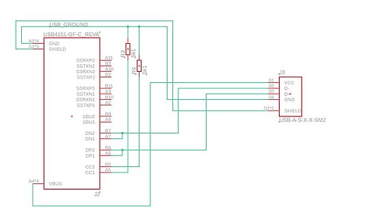 Schaltplan eines USB-Controllers mit USB-A Stecker
