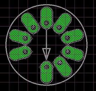Schematische Darstellung von acht ovalen Objekten in einem Kreis