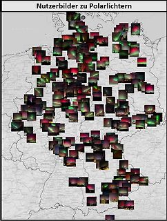 Collage von Polarlichtern über einer Deutschlandkarte