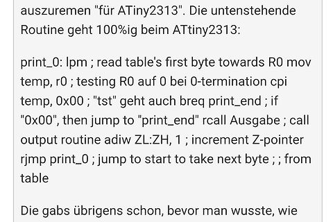 Textauszug über AVR Assembler Routine für ATtiny2313