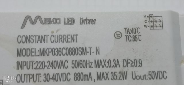 Typenschild eines MEKO LED Drivers