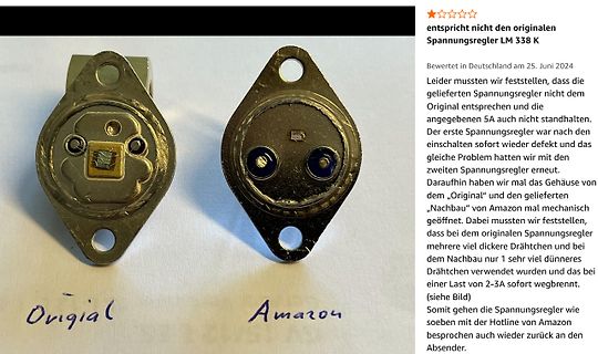 Vergleich Original und Amazon Spannungsregler