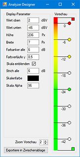 Software-Einstellungsfenster Analyzer Designer