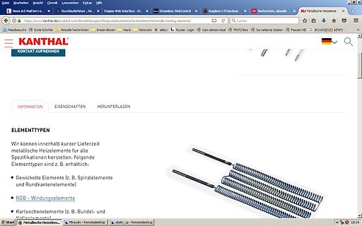 Website von Kanthal über metallische Heizelemente