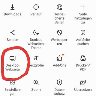 Browser-Menü mit verschiedenen Funktionen