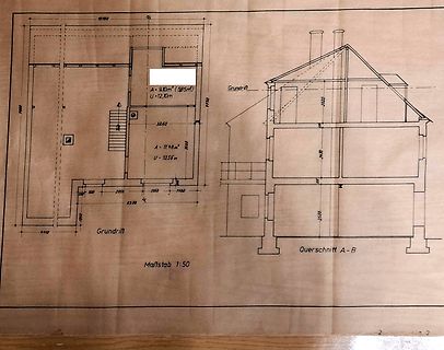 Grundriss und Querschnitt einer technischen Zeichnung