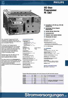 Philips IEC-Bus Programmer PE 1367 mit Datenblattseite