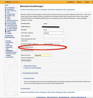 Benutzereinstellungen auf mikrocontroller.net