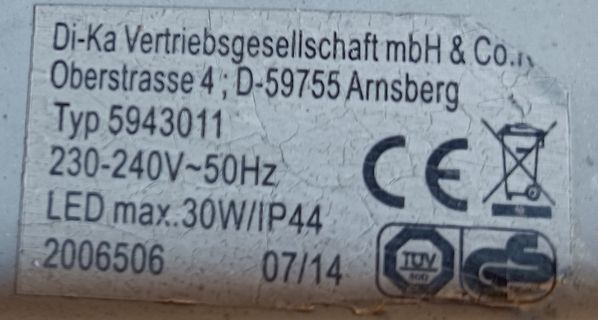 Typenschild eines Elektrogeräts