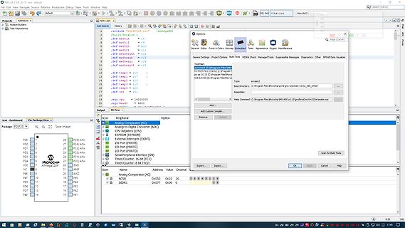 MPLAB X IDE Softwarefenster mit C-Code und Registerwerten