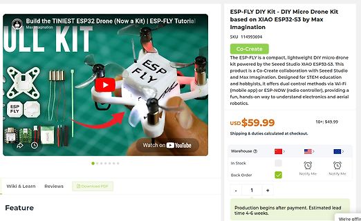 Produktseite eines ESP-FLY DIY Micro Drone Kits