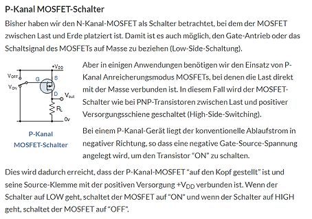Erklärung P-Kanal MOSFET-Schalter mit Schaltplan