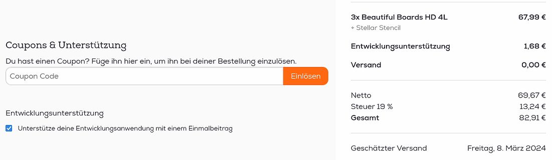 Warenkorb-Abrechnung eines Online-Shops