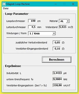 Screenshot eines Magnet-Loop-Rechners