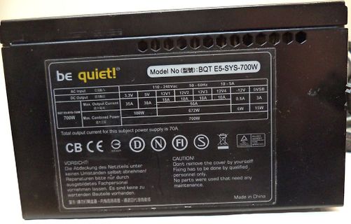 Typenschild eines be quiet! Netzteils