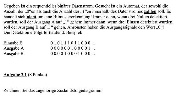 Textaufgabe zu einem sequentiellen binären Datenstrom Automaten
