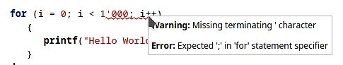 Programmcode mit Fehlermeldungen