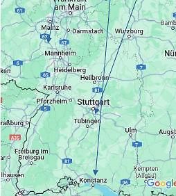 Landkarte von Südwestdeutschland