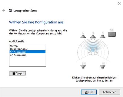 Windows Lautsprecher-Setup Konfiguration