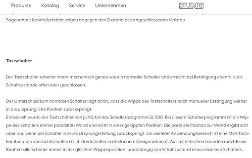 Textauszug über Tastschalter von JUNG