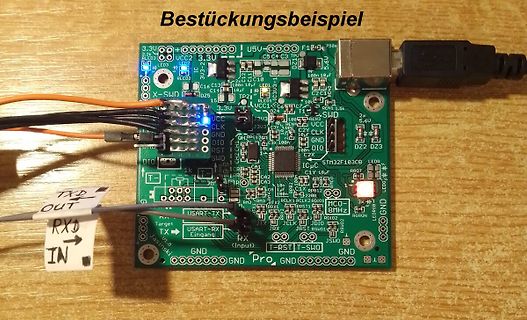 Bestückungsbeispiel einer STM32F103CB Leiterplatte