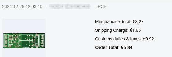 Bestellübersicht einer PCB-Bestellung