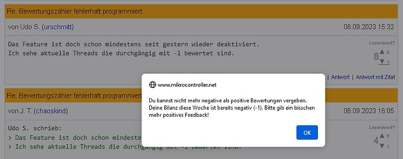 Screenshot eines Forenbeitrags mit eingeblendeter Dialogbox