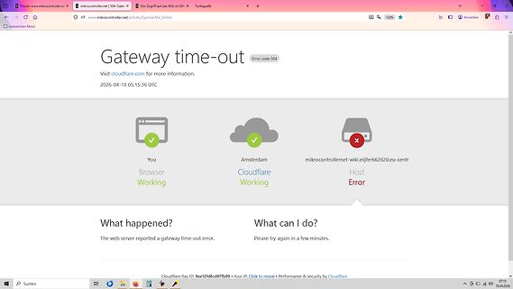 Cloudflare Gateway time-out Fehlermeldung auf einer Website