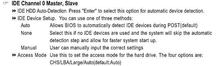 BIOS IDE Device Setup Menü