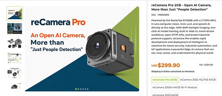 Produktseite der reCamera Pro KI-Kamera