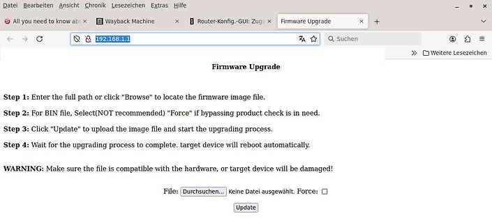 Firmware Upgrade Webinterface eines Routers