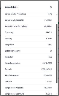Akkudetails Software-Anzeige